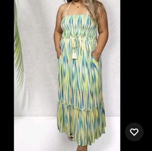 NWT (3X) Davi & Dani Multi-Colored Halter Neck Maxi Dress